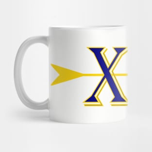 Cross country logo XC with and arrow in Blue and gold colors Mug